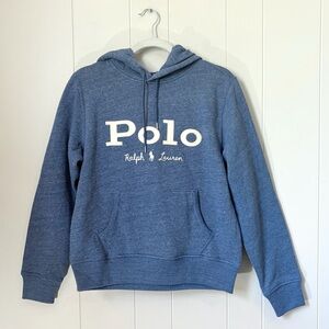 NWT Polo Ralph Lauren Hoodie Embroidered Pony Spell Out Boxy Fit Blue Unisex S